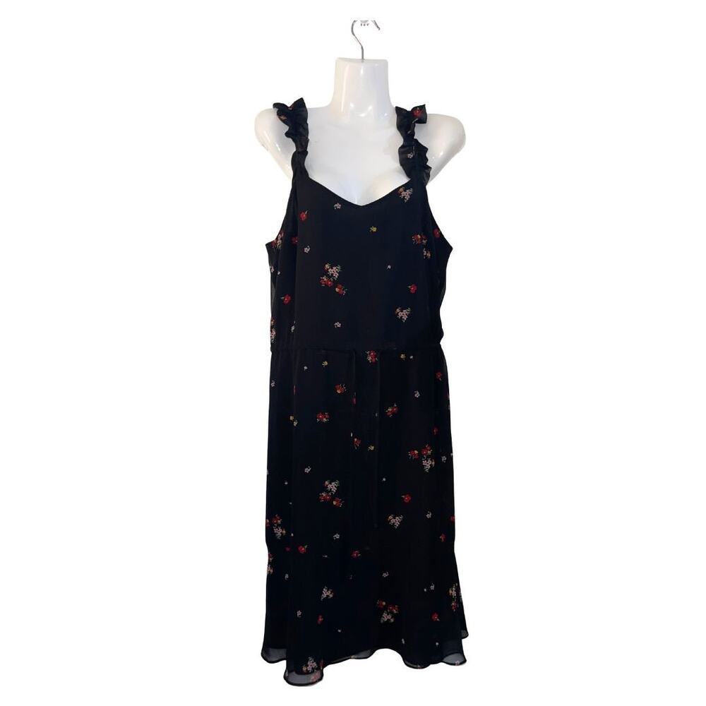 Who What Wear Black Floral Ruffle Sleeveless Dress SZ M Botanical Whimsy Artsy
